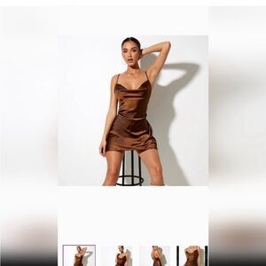 Elegant Brown Satin Dress